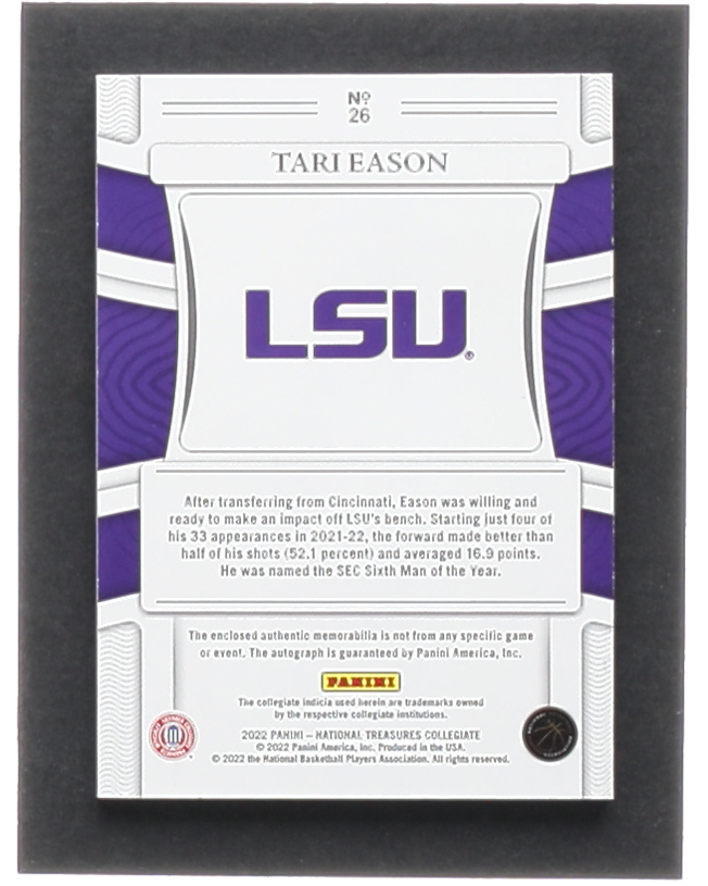 Tari Eason 2022-23 Panini National Treasures Collegiate #26 Jersey Autograph #04/49 RC at PristineAuction.com Tari Eason 2022-23 Panini National Treasures Collegiate #26 Jersey Autograph #04/49 RC at PristineAuction.com