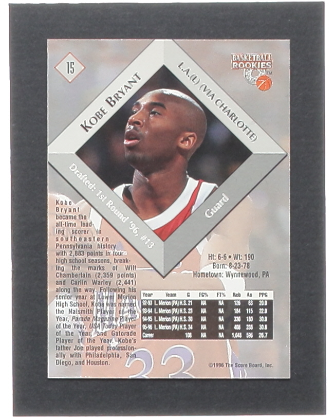 Kobe Bryant 1996 Score Board Autographed BK #15 RC at PristineAuction.com Kobe Bryant 1996 Score Board Autographed BK #15 RC at PristineAuction.com