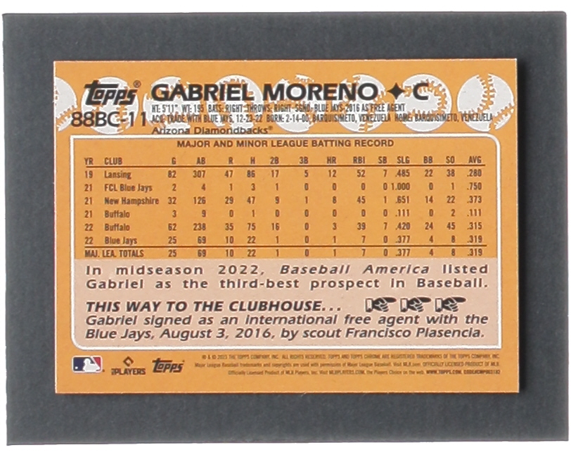 Gabriel Moreno 2023 Topps Chrome '88 Topps #88BC11 RC at PristineAuction.com Gabriel Moreno 2023 Topps Chrome '88 Topps #88BC11 RC at PristineAuction.com