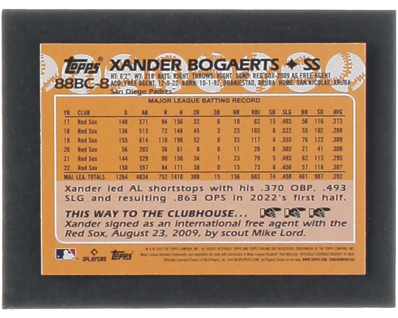 Xander Bogaerts 2023 Topps Chrome '88 Topps #88BC8 at PristineAuction.com Xander Bogaerts 2023 Topps Chrome '88 Topps #88BC8 at PristineAuction.com