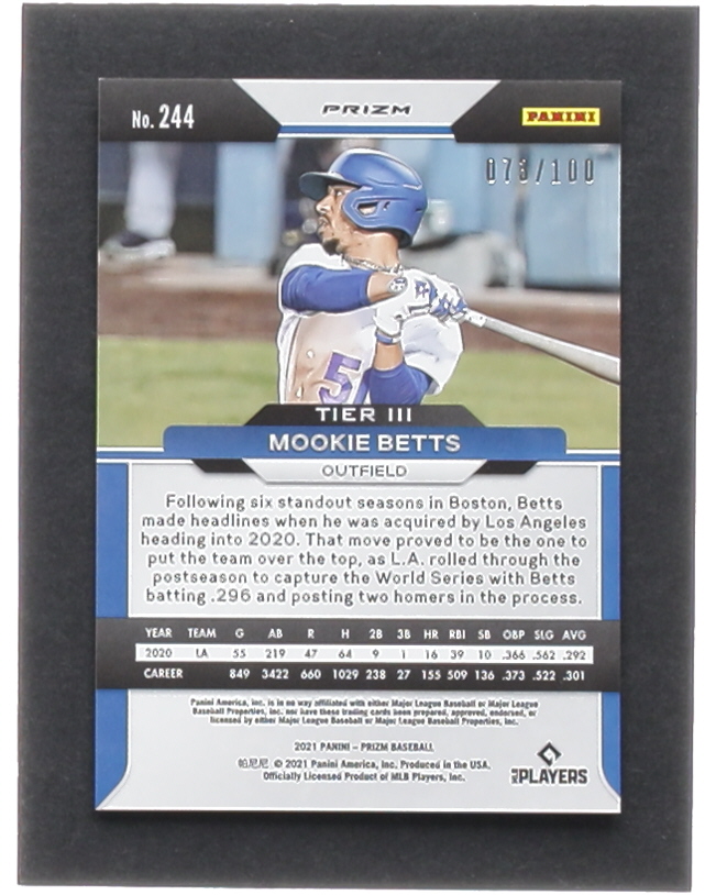 Mookie Betts 2021 Panini Prizm Prizms Neon Orange #244 #73/100 at PristineAuction.com Mookie Betts 2021 Panini Prizm Prizms Neon Orange #244 #73/100 at PristineAuction.com