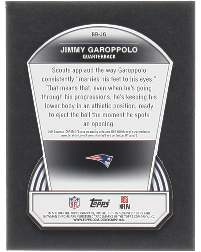 Jimmy Garoppolo 2014 Bowman Chrome Bowman's Best Die Cut #BBJG RC at PristineAuction.com Jimmy Garoppolo 2014 Bowman Chrome Bowman's Best Die Cut #BBJG RC at PristineAuction.com