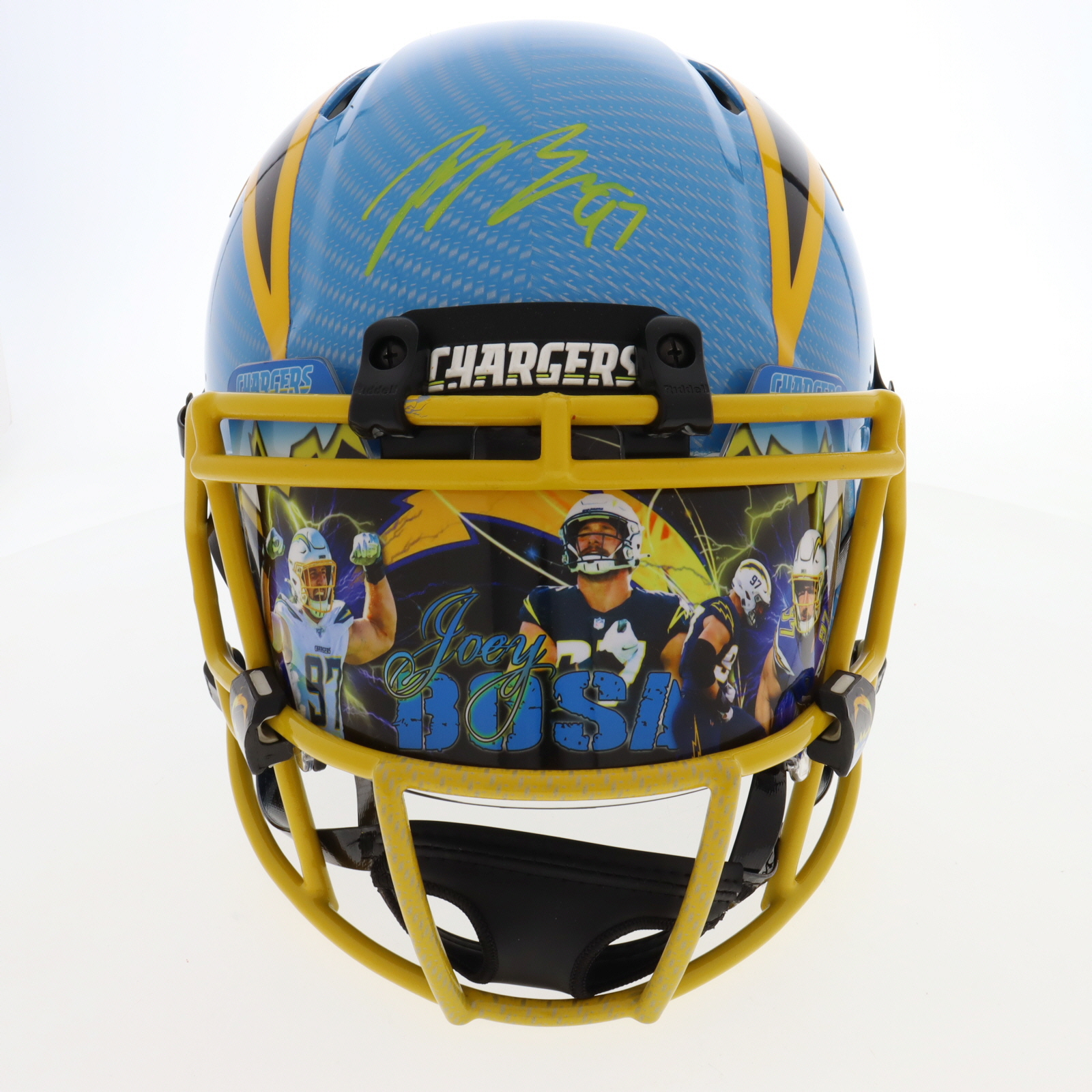 Joey Bosa Signed Chargers Full-Size Authentic On-Field Hydro-Dipped Speed Helmet With Custom Visor (Beckett) at PristineAuction.com Joey Bosa Signed Chargers Full-Size Authentic On-Field Hydro-Dipped Speed Helmet With Custom Visor (Beckett) at PristineAuction.com