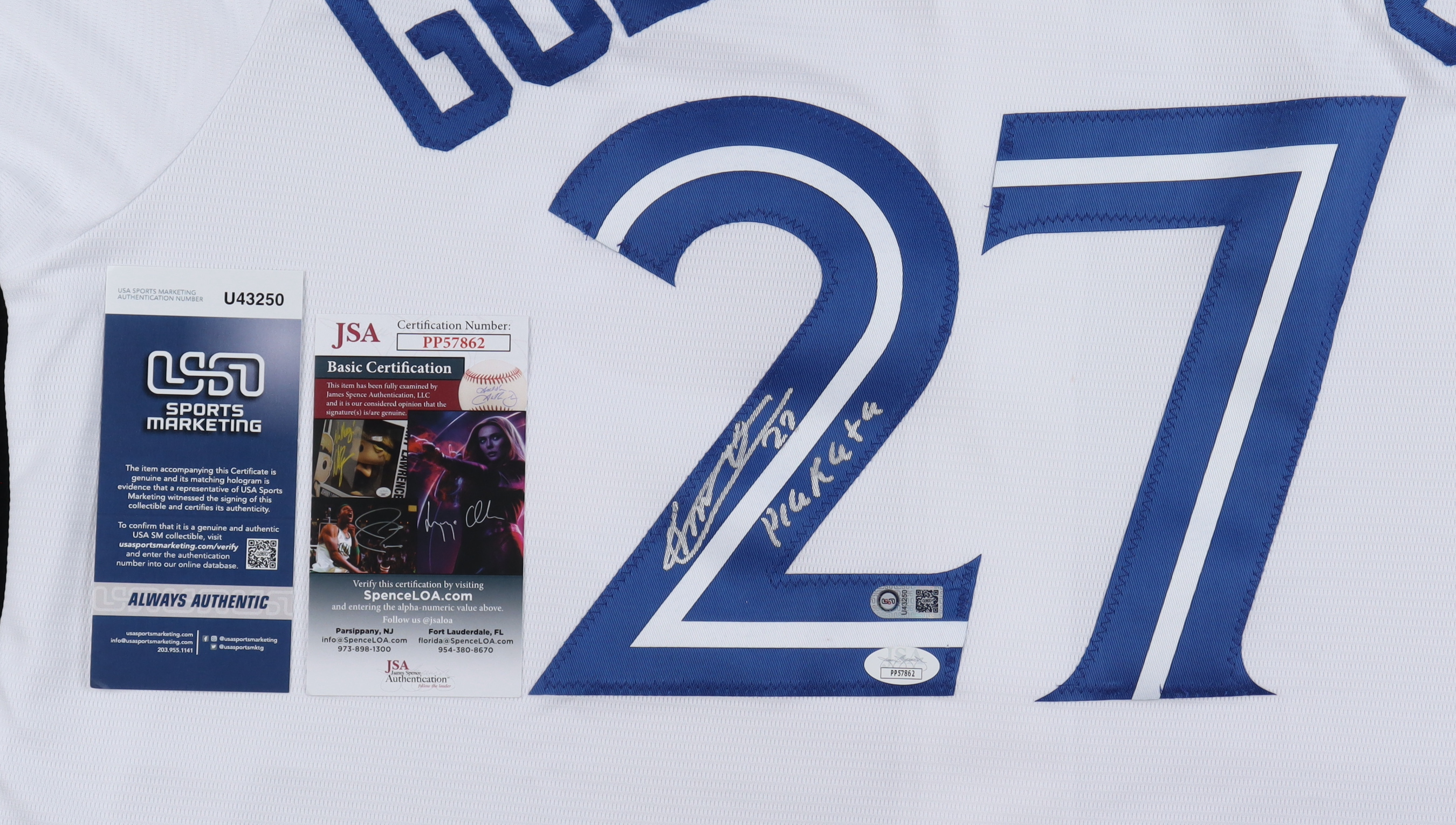 Vladimir Guerrero Jr. Signed Blue Jays Jersey Inscribed "Plakata" (JSA & USA SM) at PristineAuction.com Vladimir Guerrero Jr. Signed Blue Jays Jersey Inscribed "Plakata" (JSA & USA SM) at PristineAuction.com