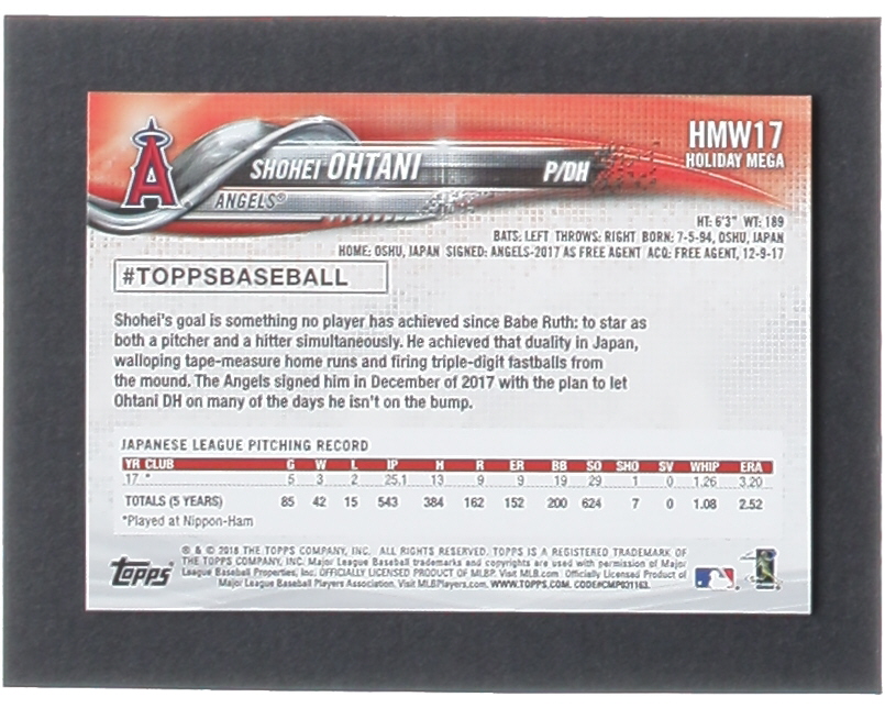 Shohei Ohtani 2018 Topps Walmart Holiday Snowflake #HMW17 RC at PristineAuction.com Shohei Ohtani 2018 Topps Walmart Holiday Snowflake #HMW17 RC at PristineAuction.com