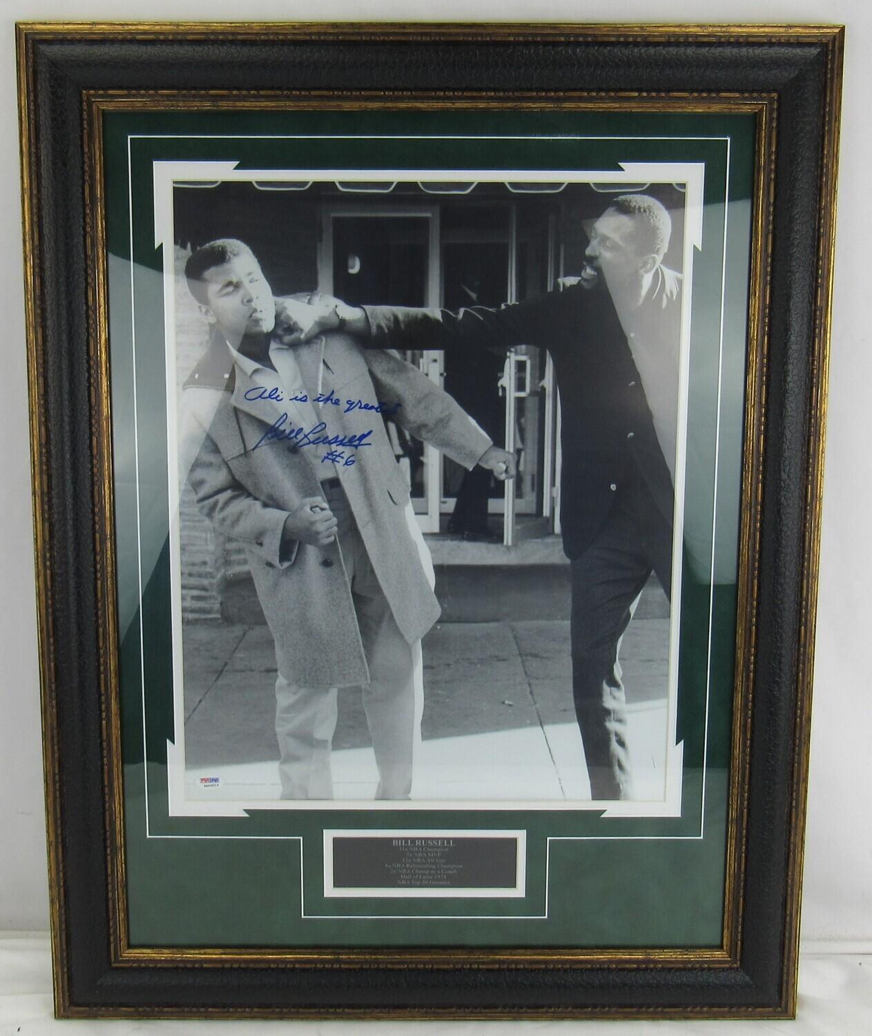 Bill Russell Signed 25x32 Custom Framed Photo Display with Muhammad Ali Inscribed "Ali is the greatest" (PSA) at PristineAuction.com Bill Russell Signed 25x32 Custom Framed Photo Display with Muhammad Ali Inscribed "Ali is the greatest" (PSA) at PristineAuction.com