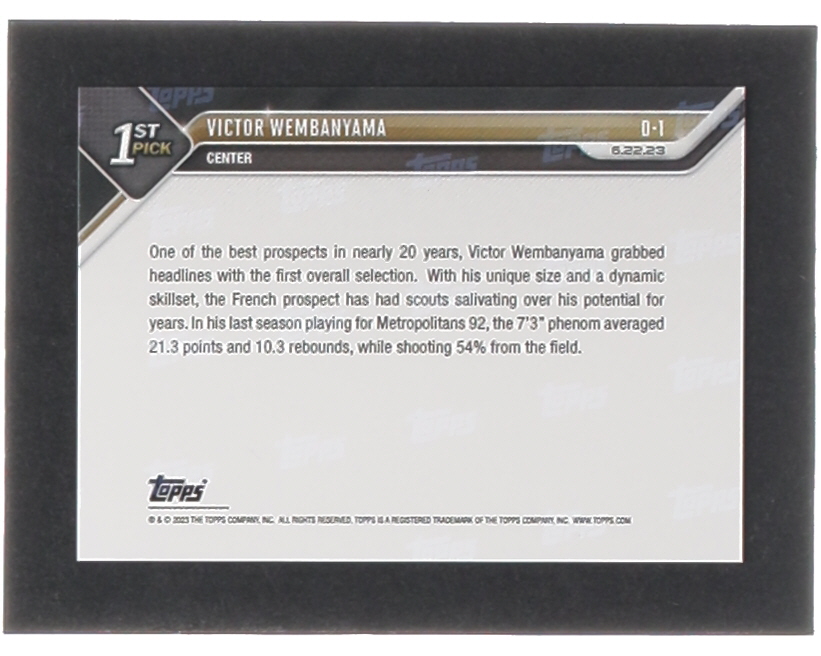 Victor Wembanyama 2023 Topps Now Draft #D1 RC at PristineAuction.com Victor Wembanyama 2023 Topps Now Draft #D1 RC at PristineAuction.com