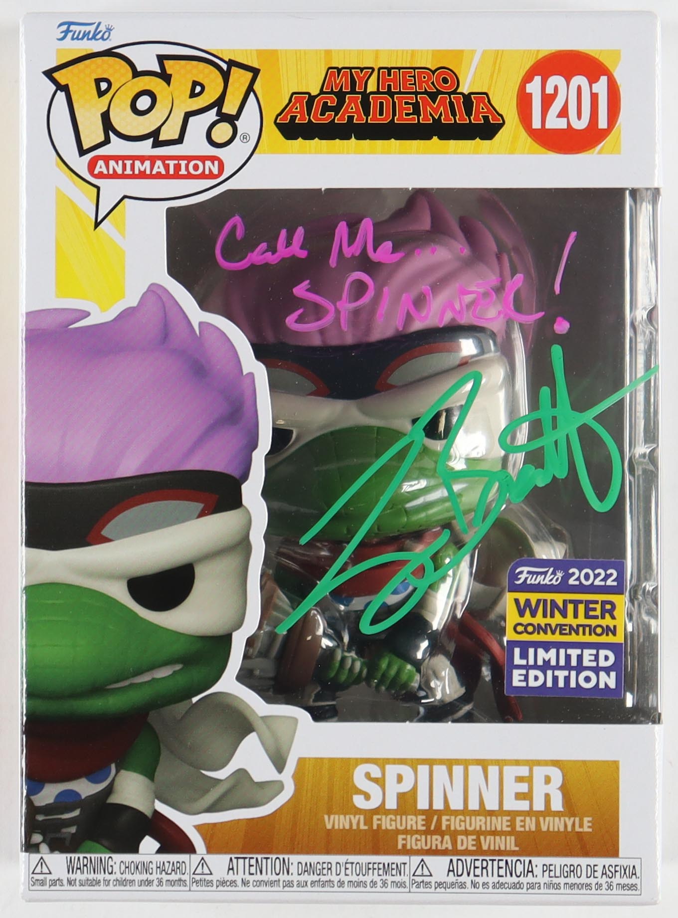 Larry Brantley Signed "My Hero Academia" #1201 Spinner Funko Pop! Vinyl Figure Inscribed "Call Me... SPINNER!" (JSA) at PristineAuction.com Larry Brantley Signed "My Hero Academia" #1201 Spinner Funko Pop! Vinyl Figure Inscribed "Call Me... SPINNER!" (JSA) at PristineAuction.com
