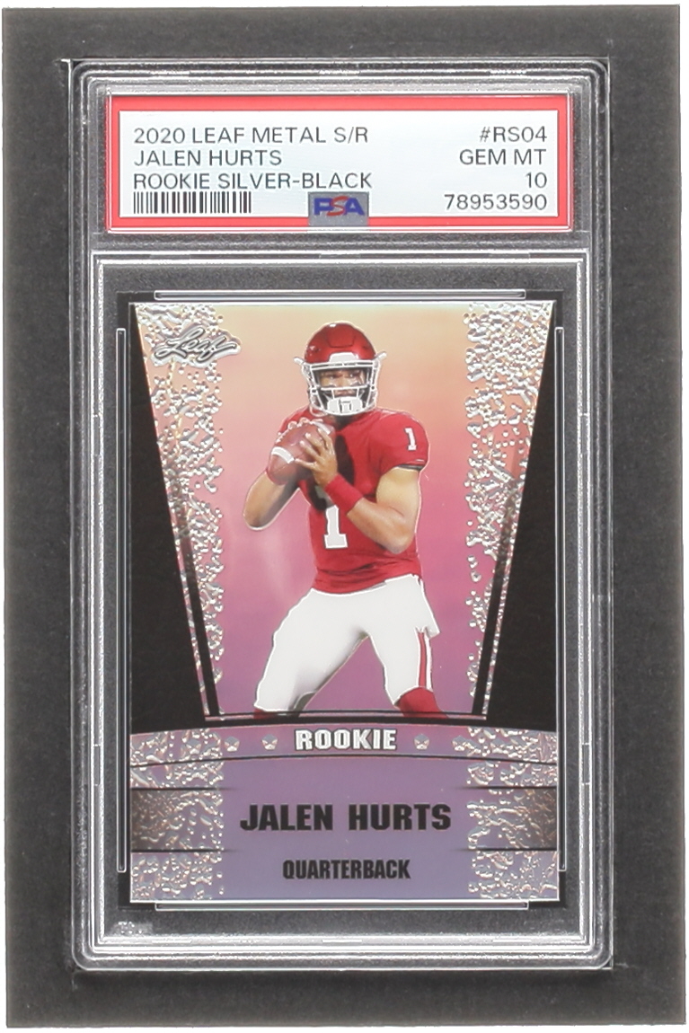 Jalen Hurts 2020 Leaf Metal Special Release Rookie Silver Rainbow Black #SR2004 RC #5/7 (PSA 10) at PristineAuction.com Jalen Hurts 2020 Leaf Metal Special Release Rookie Silver Rainbow Black #SR2004 RC #5/7 (PSA 10) at PristineAuction.com