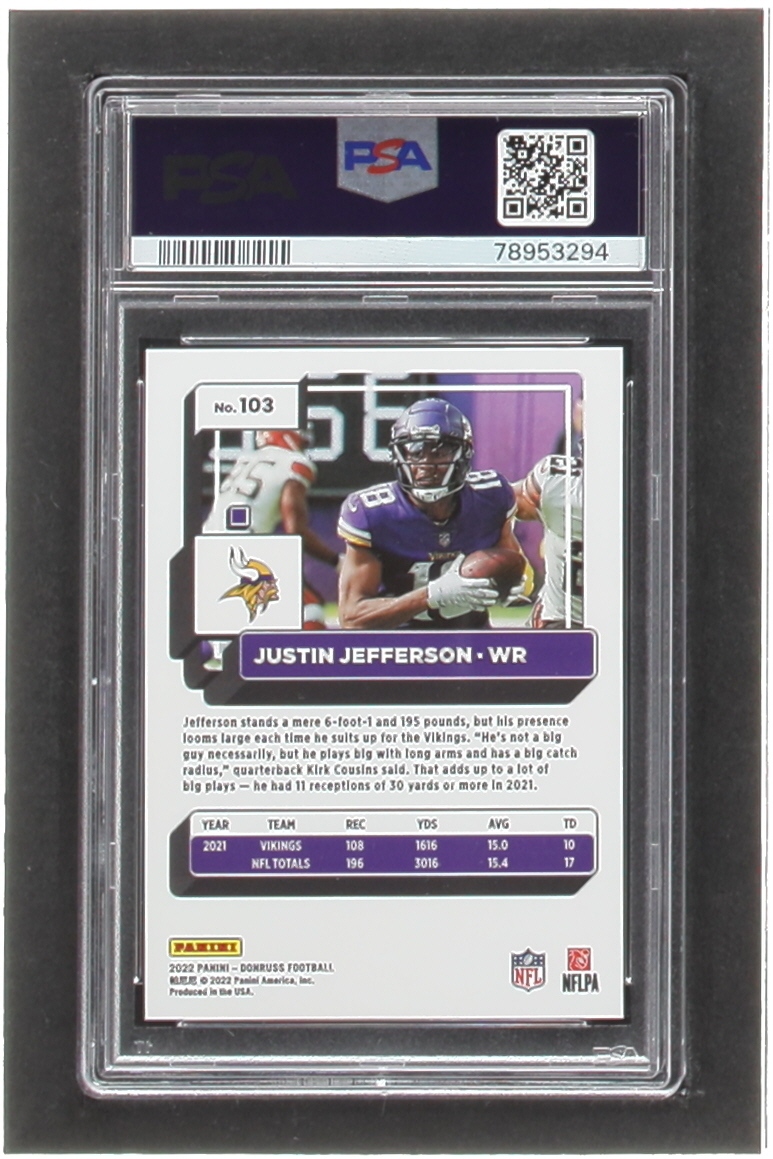 Justin Jefferson 2022 Donruss Press Proof Premium #103 (PSA 10) at PristineAuction.com Justin Jefferson 2022 Donruss Press Proof Premium #103 (PSA 10) at PristineAuction.com