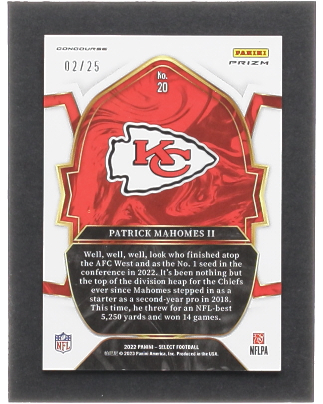 Patrick Mahomes II 2022 Select Prizm Tie Dye #20 #02/25 at PristineAuction.com Patrick Mahomes II 2022 Select Prizm Tie Dye #20 #02/25 at PristineAuction.com