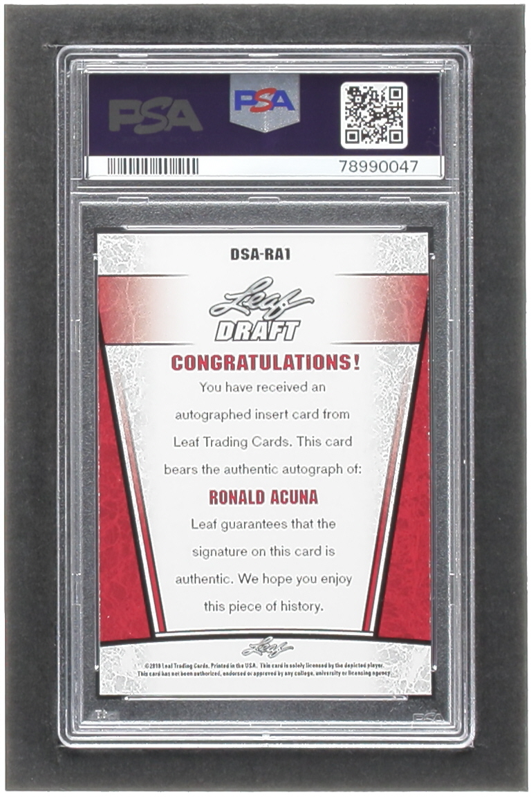 Ronald Acuna 2018 Leaf Special Release Draft Silver Purple #DSA-RA1 #11/25 RC (PSA 8) at PristineAuction.com Ronald Acuna 2018 Leaf Special Release Draft Silver Purple #DSA-RA1 #11/25 RC (PSA 8) at PristineAuction.com