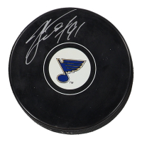 Vladimir Tarasenko Signed Blues Logo Hockey Puck (JSA) at PristineAuction.com