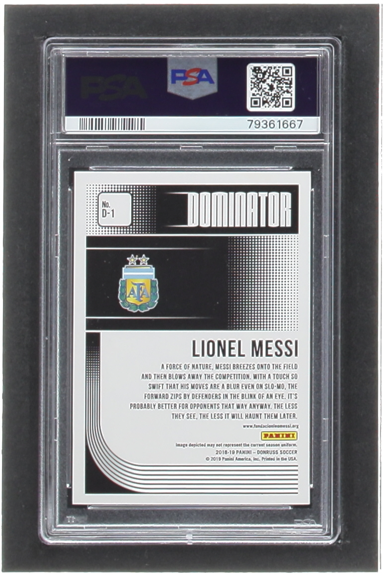 Lionel Messi 2018-19 Donruss Dominators #1 (PSA 10) at PristineAuction.com Lionel Messi 2018-19 Donruss Dominators #1 (PSA 10) at PristineAuction.com
