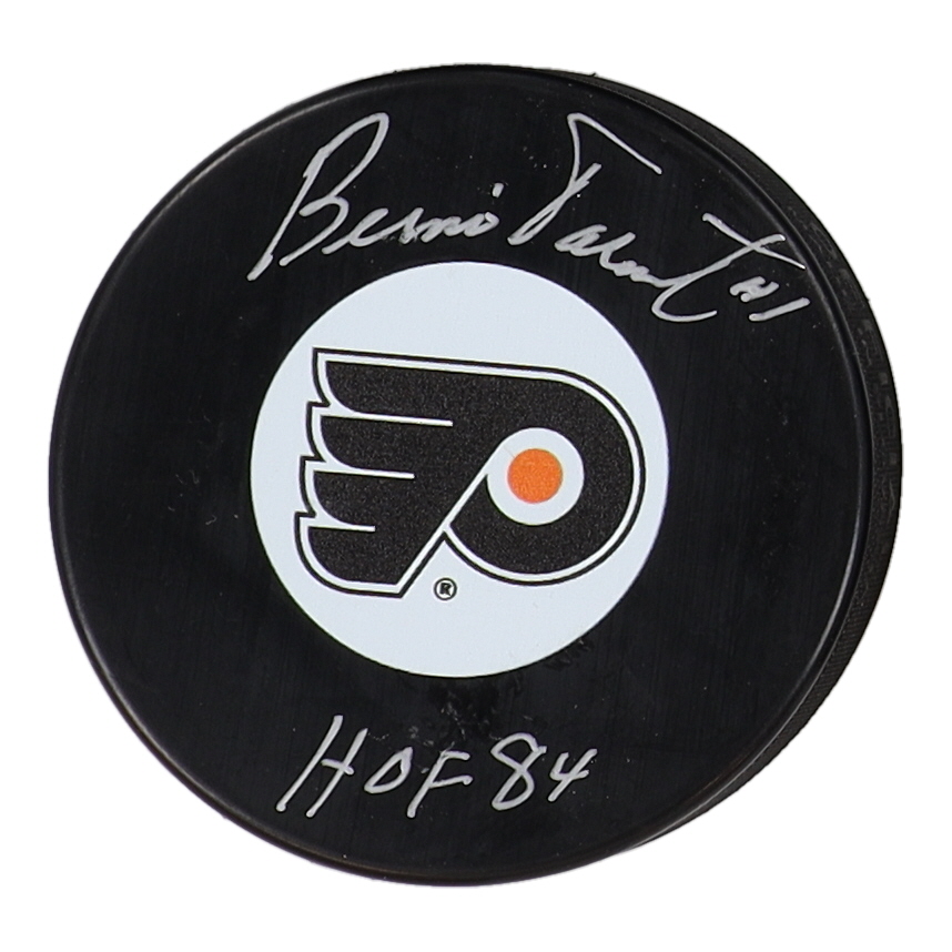 Bernie Parent Signed Flyers Logo Hockey Puck Inscribed "HOF 84" (SportsAuthentix) at PristineAuction.com Bernie Parent Signed Flyers Logo Hockey Puck Inscribed "HOF 84" (SportsAuthentix) at PristineAuction.com