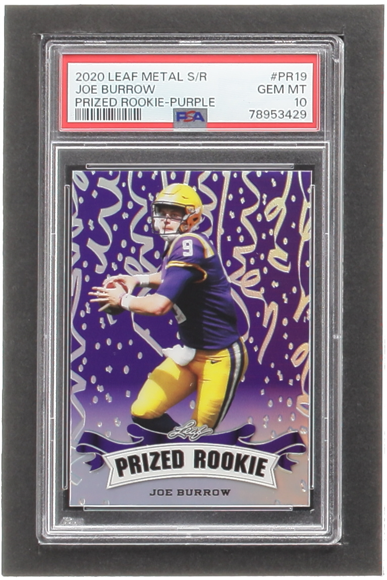 Joe Burrow 2020 Leaf Metal Special Release Prized Rookie Rainbow Purple #PR2019 RC #9/15 (PSA 10) at PristineAuction.com Joe Burrow 2020 Leaf Metal Special Release Prized Rookie Rainbow Purple #PR2019 RC #9/15 (PSA 10) at PristineAuction.com