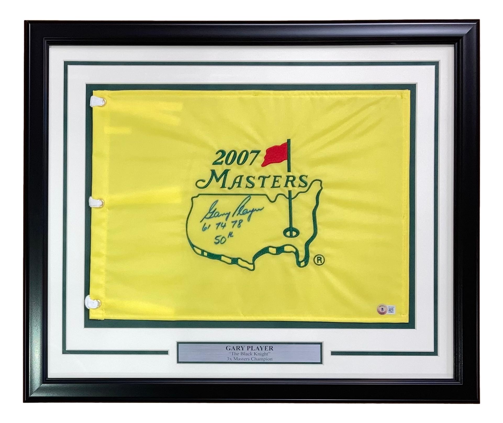 Gary Player Signed Custom Framed 2007 Masters Golf Flag Inscribed "61 74 78 50th" (Beckett) at PristineAuction.com Gary Player Signed Custom Framed 2007 Masters Golf Flag Inscribed "61 74 78 50th" (Beckett) at PristineAuction.com
