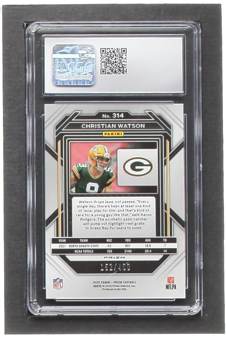 Christian Watson 2022 Panini Prizm Prizms Pandora #314 #152/400 RC (CGC 9.5) at PristineAuction.com Christian Watson 2022 Panini Prizm Prizms Pandora #314 #152/400 RC (CGC 9.5) at PristineAuction.com