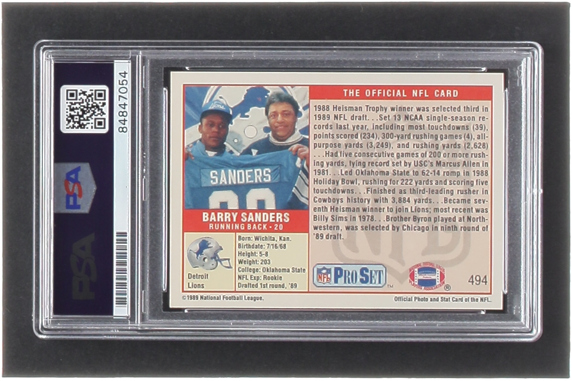 Barry Sanders Signed 1989 Pro Set #494 RC (PSA | Auto Grade 10) at PristineAuction.com Barry Sanders Signed 1989 Pro Set #494 RC (PSA | Auto Grade 10) at PristineAuction.com