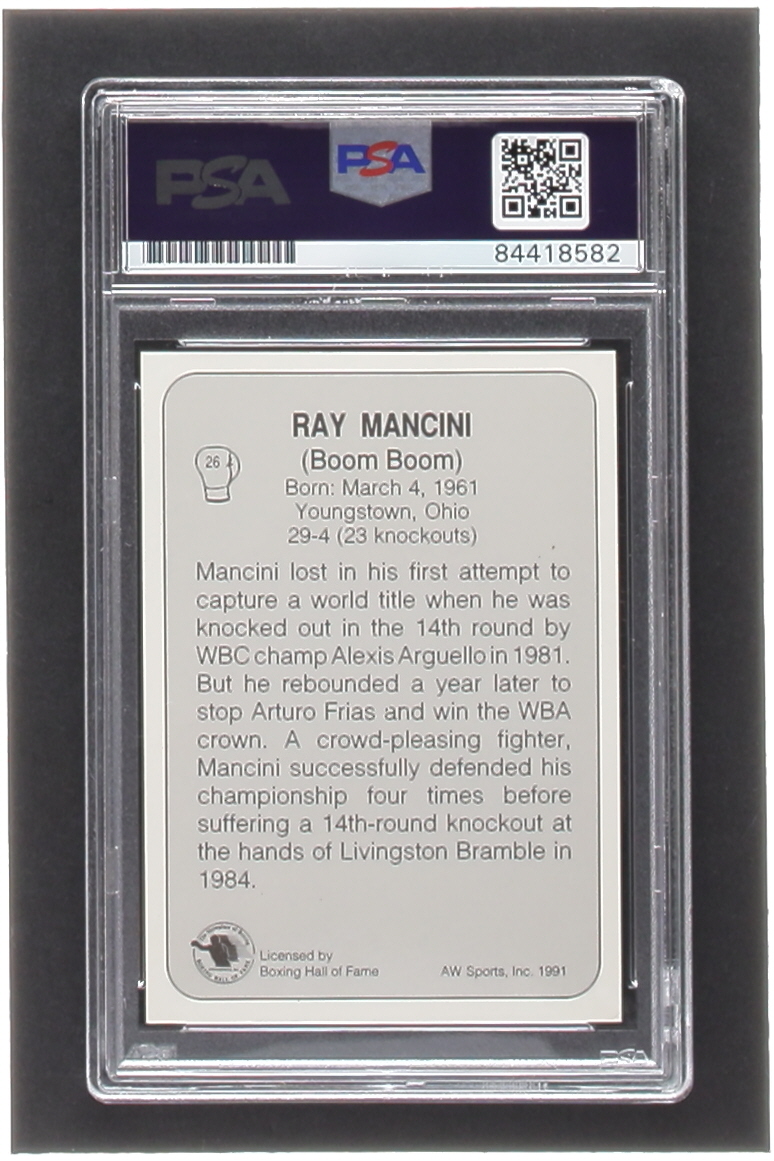 Ray "Boom Boom" Mancini Signed 1991 All World #26 (PSA) at PristineAuction.com Ray "Boom Boom" Mancini Signed 1991 All World #26 (PSA) at PristineAuction.com