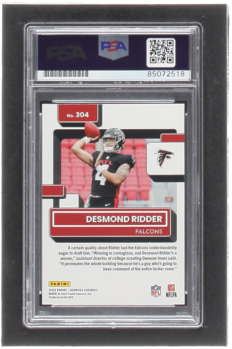 Desmond Ridder Signed 2022 Donruss #304 RR RC (PSA) at PristineAuction.com Desmond Ridder Signed 2022 Donruss #304 RR RC (PSA) at PristineAuction.com