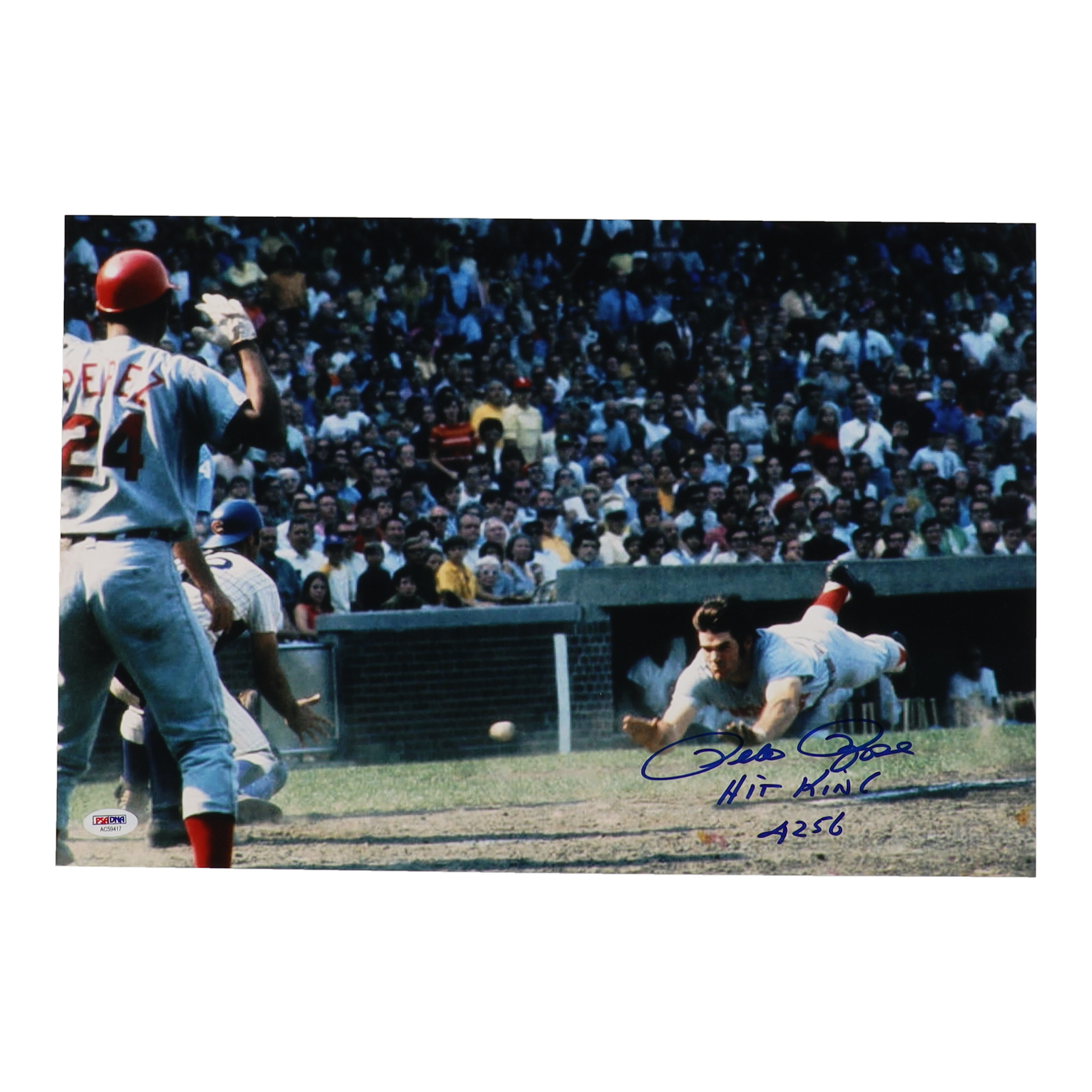 Pete Rose Signed Reds 12x18 Photo Inscribed "Hit King" & "4256" (PSA) at PristineAuction.com Pete Rose Signed Reds 12x18 Photo Inscribed "Hit King" & "4256" (PSA) at PristineAuction.com