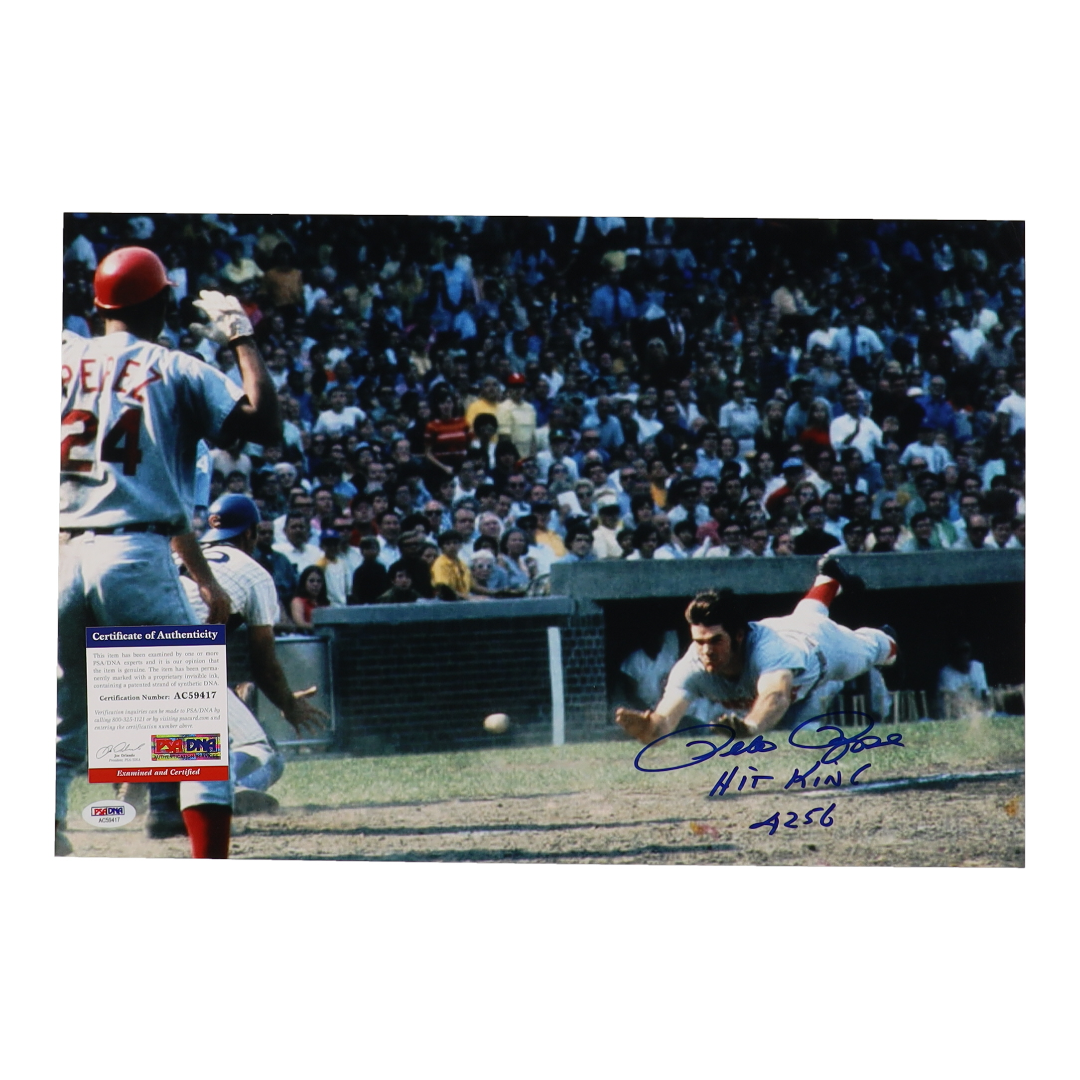Pete Rose Signed Reds 12x18 Photo Inscribed "Hit King" & "4256" (PSA) at PristineAuction.com Pete Rose Signed Reds 12x18 Photo Inscribed "Hit King" & "4256" (PSA) at PristineAuction.com