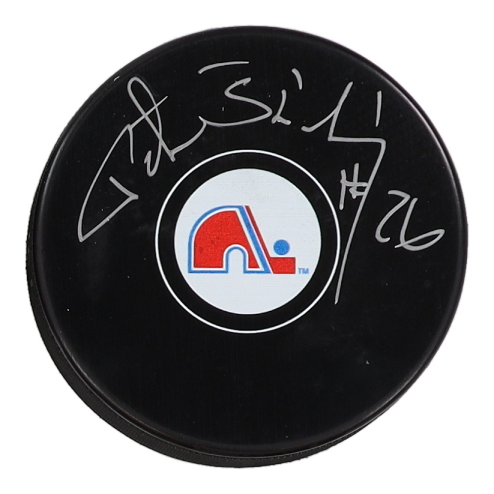 Peter Stastny Signed Nordiques Logo Hockey Puck (Frozen Pond