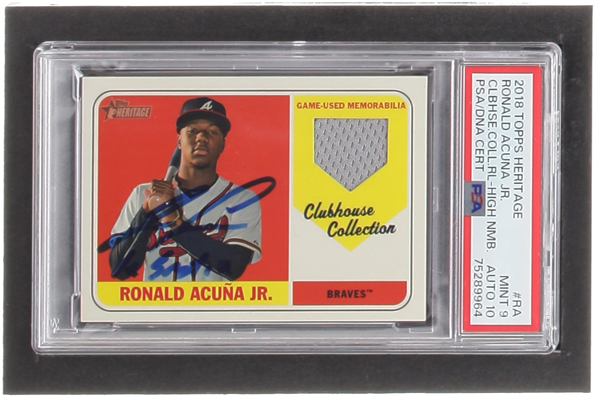 Ronald Acuna Jr. Signed 2018 Topps Heritage Clubhouse Collection Relics #CCRRA HN RC (PSA | Auto 10) at PristineAuction.com Ronald Acuna Jr. Signed 2018 Topps Heritage Clubhouse Collection Relics #CCRRA HN RC (PSA | Auto 10) at PristineAuction.com