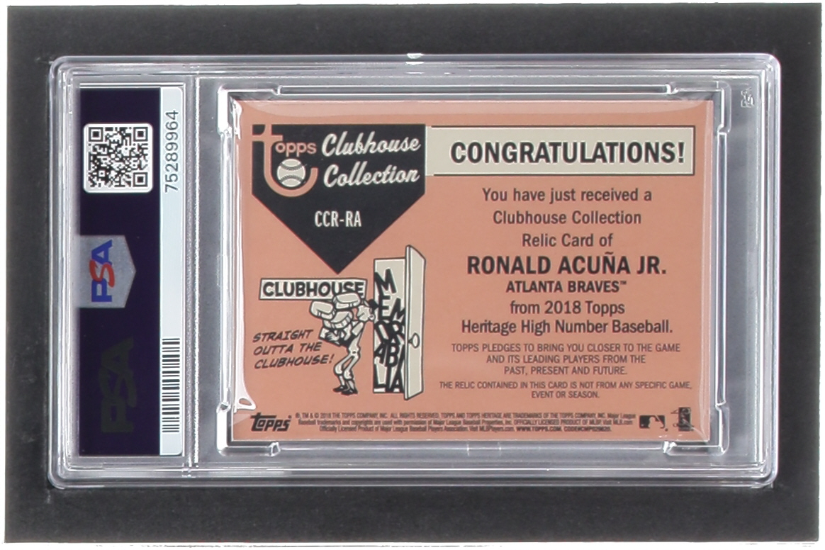 Ronald Acuna Jr. Signed 2018 Topps Heritage Clubhouse Collection Relics #CCRRA HN RC (PSA | Auto 10) at PristineAuction.com Ronald Acuna Jr. Signed 2018 Topps Heritage Clubhouse Collection Relics #CCRRA HN RC (PSA | Auto 10) at PristineAuction.com