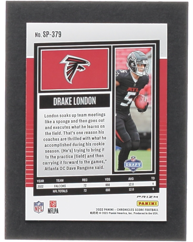 Drake London 2022 Panini Chronicles Score Premium Rookies Silver #SP379 RC at PristineAuction.com Drake London 2022 Panini Chronicles Score Premium Rookies Silver #SP379 RC at PristineAuction.com