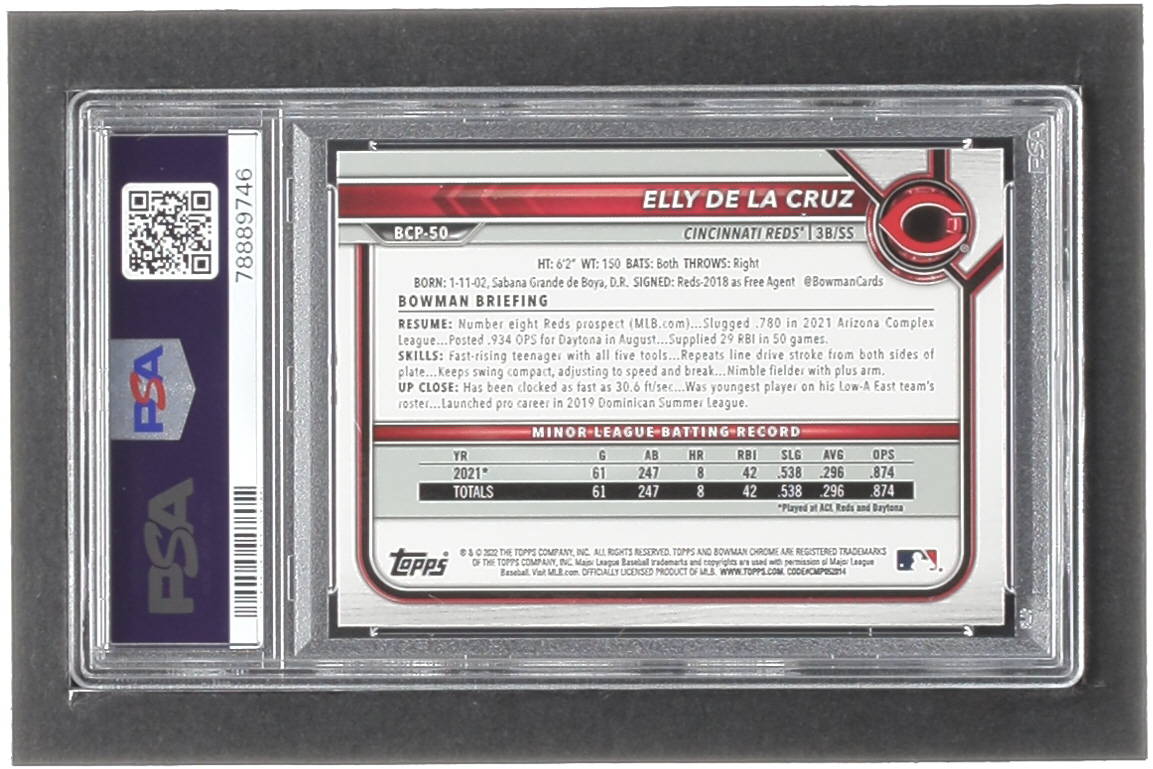 Elly De La Cruz 2022 Bowman Chrome Mega Box Prospects #BCP50 (PSA 9) at PristineAuction.com Elly De La Cruz 2022 Bowman Chrome Mega Box Prospects #BCP50 (PSA 9) at PristineAuction.com