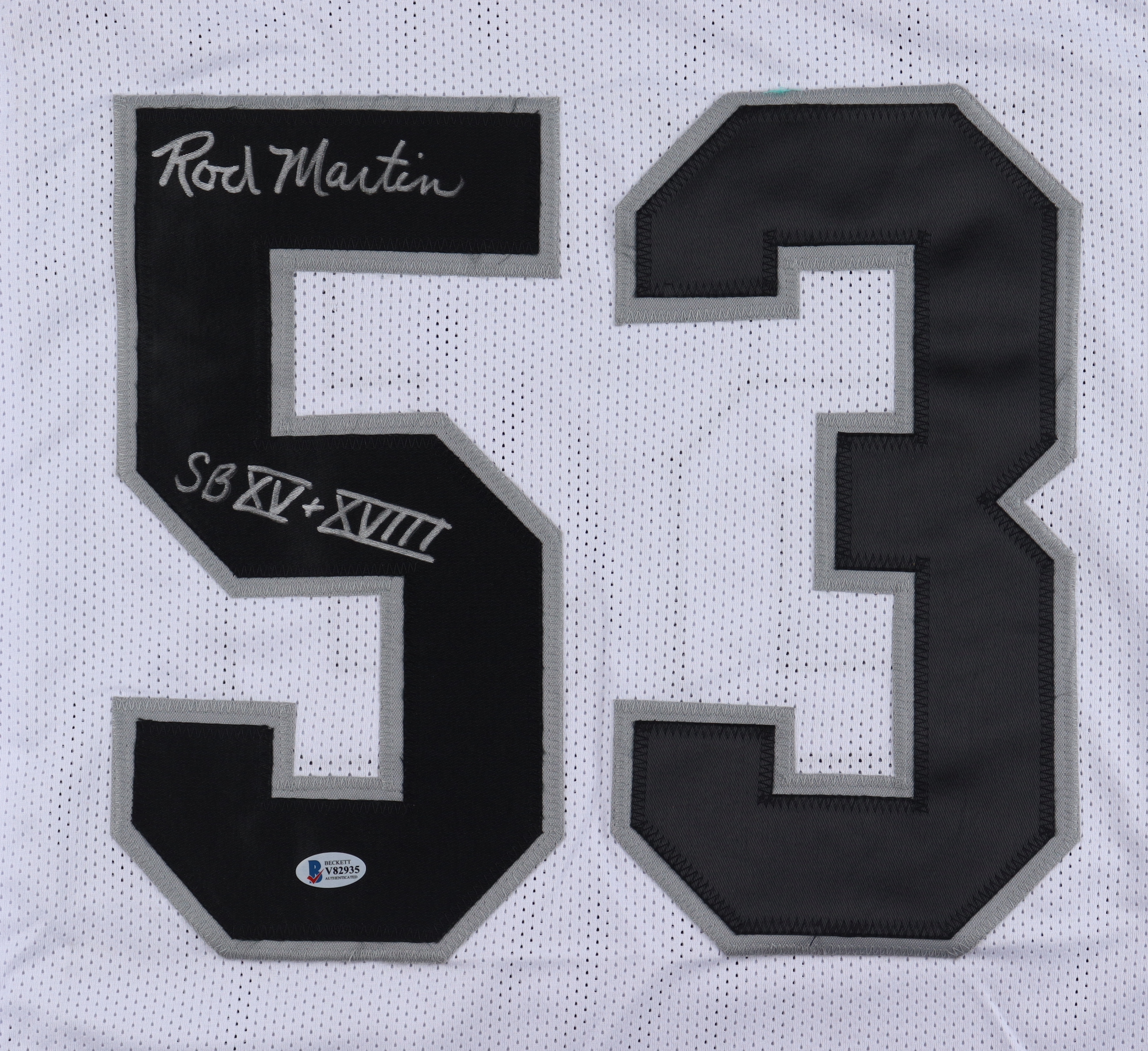 Rod Martin Signed Jersey Inscribed "SB XV + XVIII" (Beckett) at PristineAuction.com Rod Martin Signed Jersey Inscribed "SB XV + XVIII" (Beckett) at PristineAuction.com