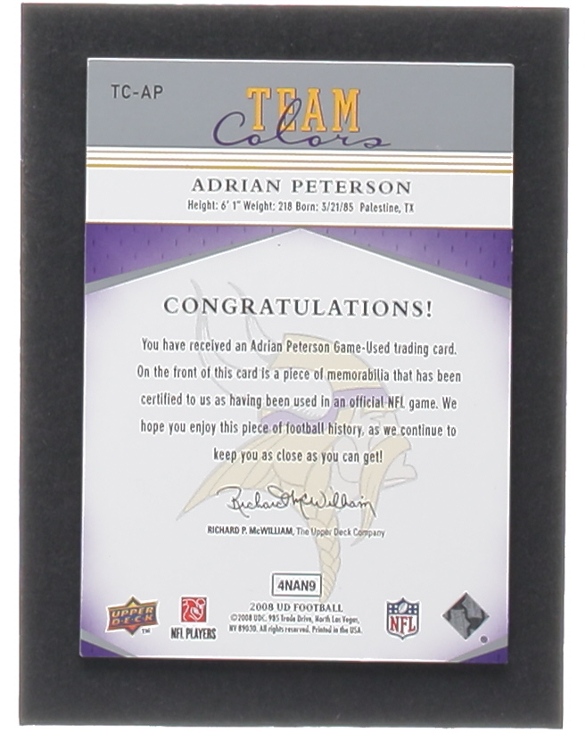 Adrian Peterson 2008 Upper Deck Team Colors Jerseys #TCAP at PristineAuction.com Adrian Peterson 2008 Upper Deck Team Colors Jerseys #TCAP at PristineAuction.com