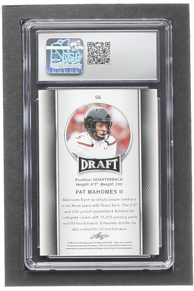 Pat Mahomes II 2017 Leaf Draft #56 RC (CGC 9) at PristineAuction.com Pat Mahomes II 2017 Leaf Draft #56 RC (CGC 9) at PristineAuction.com