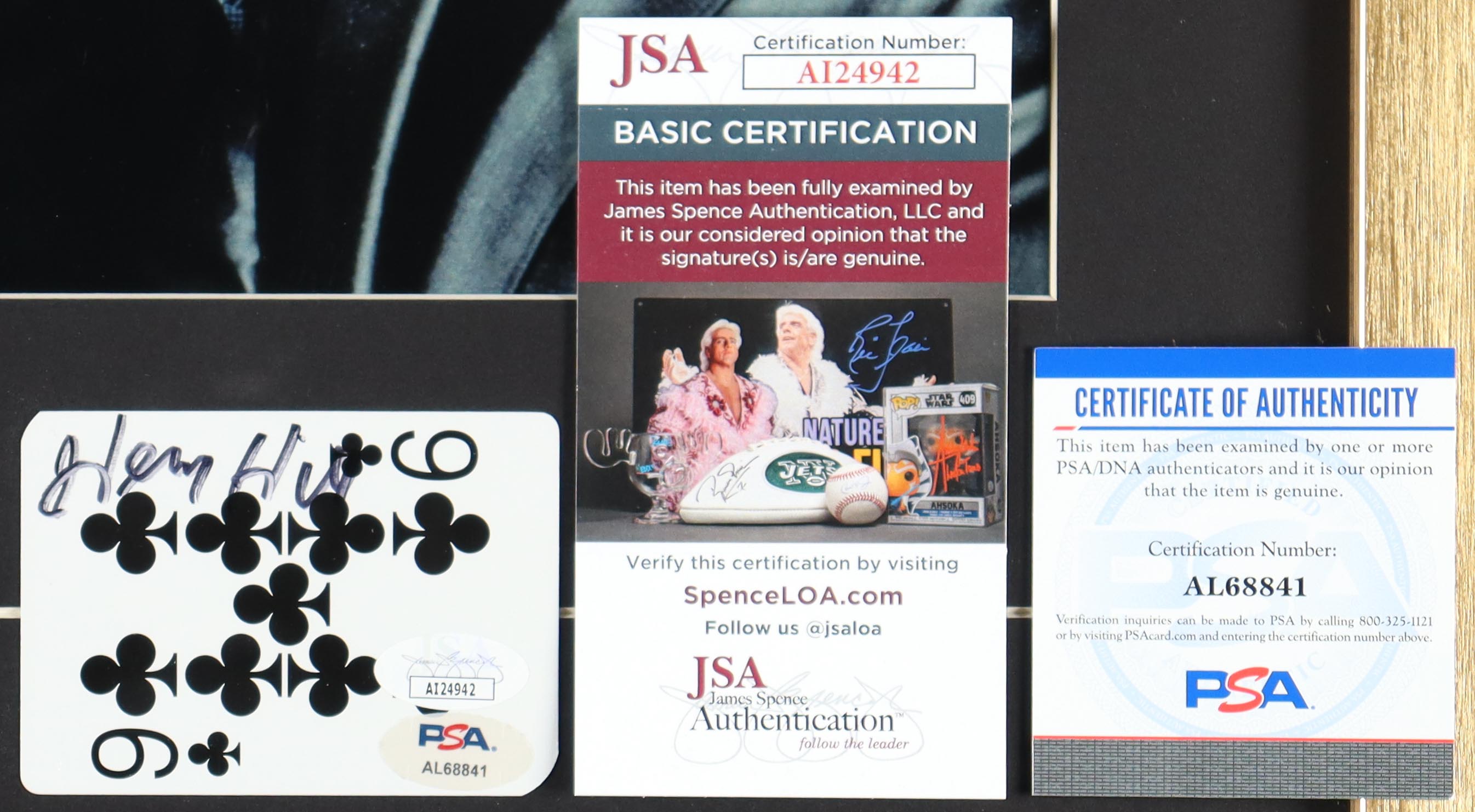 Henry Hill Signed "Goodfellas" Custom Framed Playing Card Display with Cast Photo, Movie Prop Cash Stack & Replica Prop Pistol (JSA & PSA) at PristineAuction.com Henry Hill Signed "Goodfellas" Custom Framed Playing Card Display with Cast Photo, Movie Prop Cash Stack & Replica Prop Pistol (JSA & PSA) at PristineAuction.com