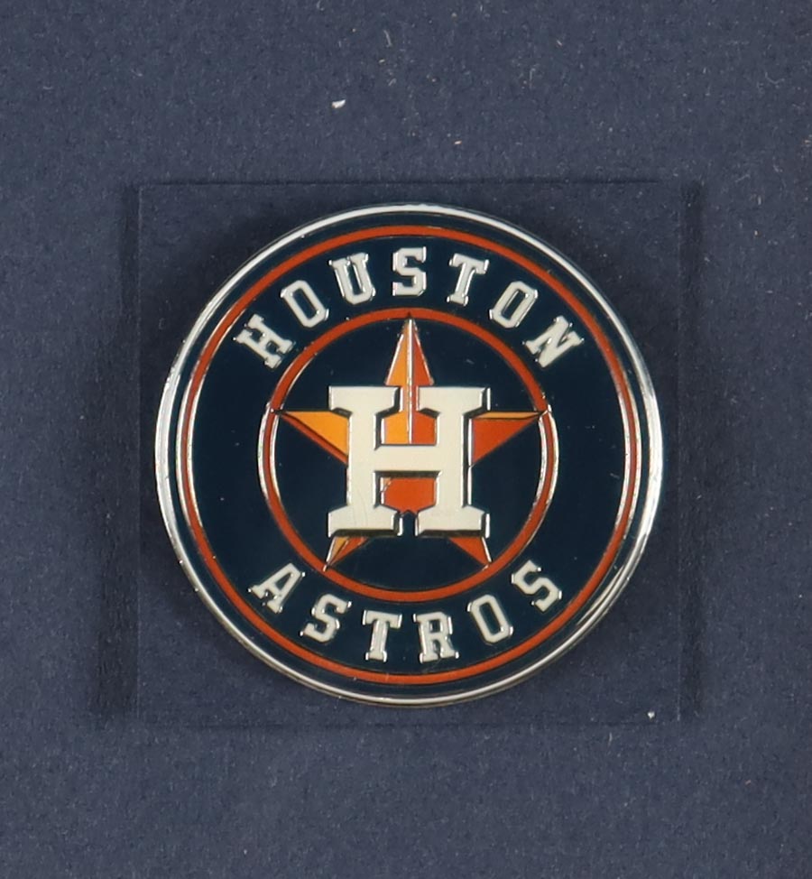 Nolan Ryan Signed Custom Framed Jersey Display With 1999 Hall Of Fame Induction Pin & (2) Metal Logo Embelms Inscribed "324 Wins", "5,714 X's" & "7 No-Hitters" (PSA) at PristineAuction.com Nolan Ryan Signed Custom Framed Jersey Display With 1999 Hall Of Fame Induction Pin & (2) Metal Logo Embelms Inscribed "324 Wins", "5,714 X's" & "7 No-Hitters" (PSA) at PristineAuction.com