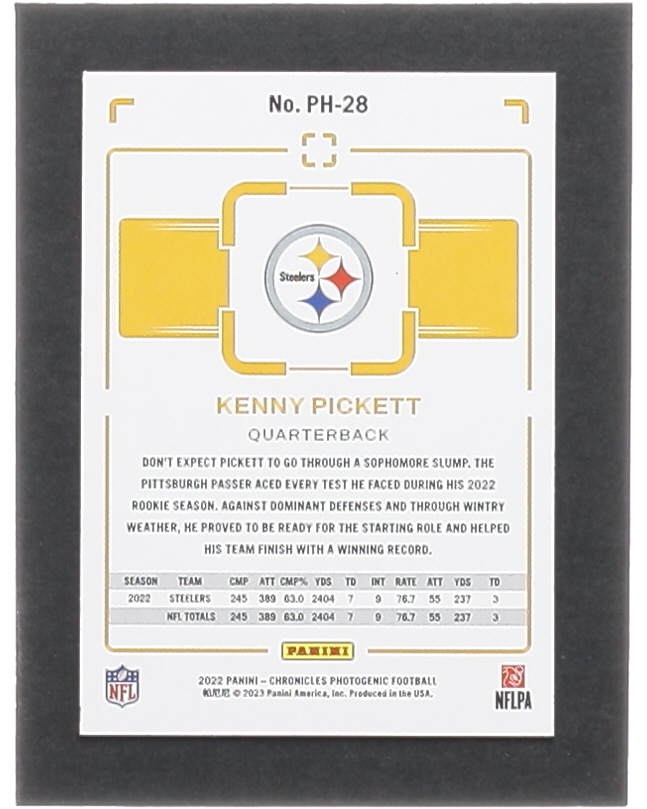 Kenny Pickett 2022 Panini Chronicles Photogenic #28 RC at PristineAuction.com Kenny Pickett 2022 Panini Chronicles Photogenic #28 RC at PristineAuction.com