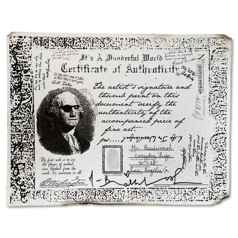 "Everyday Life" 38x50 Mixed Media Original on Deckle Edge Paper by Mr. Brainwash (PA) at PristineAuction.com "Everyday Life" 38x50 Mixed Media Original on Deckle Edge Paper by Mr. Brainwash (PA) at PristineAuction.com