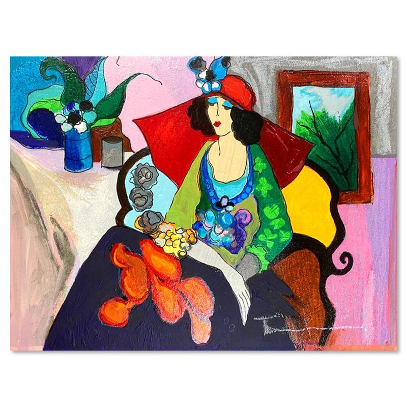 Itzchak Tarkay Signed "Red Hat" 9x12 One-of-a-Kind Mixed Media over Paint on Wood (PA) at PristineAuction.com Itzchak Tarkay Signed "Red Hat" 9x12 One-of-a-Kind Mixed Media over Paint on Wood (PA) at PristineAuction.com