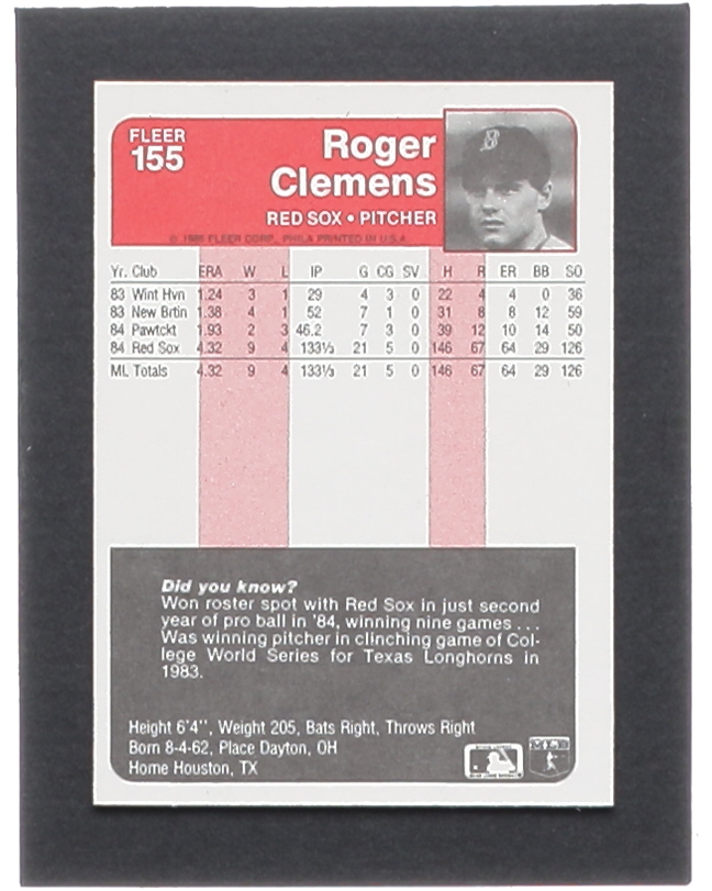 Roger Clemens 1985 Fleer #155 RC at PristineAuction.com Roger Clemens 1985 Fleer #155 RC at PristineAuction.com