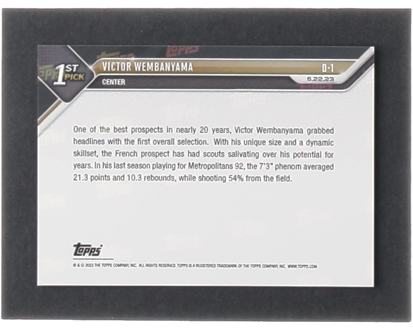 Victor Wembanyama 2023 Topps Now Draft #D1 RC at PristineAuction.com Victor Wembanyama 2023 Topps Now Draft #D1 RC at PristineAuction.com