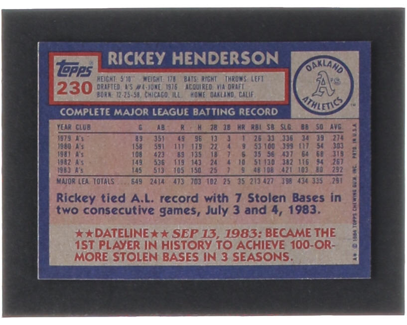 Rickey Henderson 1984 Topps #230 at PristineAuction.com Rickey Henderson 1984 Topps #230 at PristineAuction.com