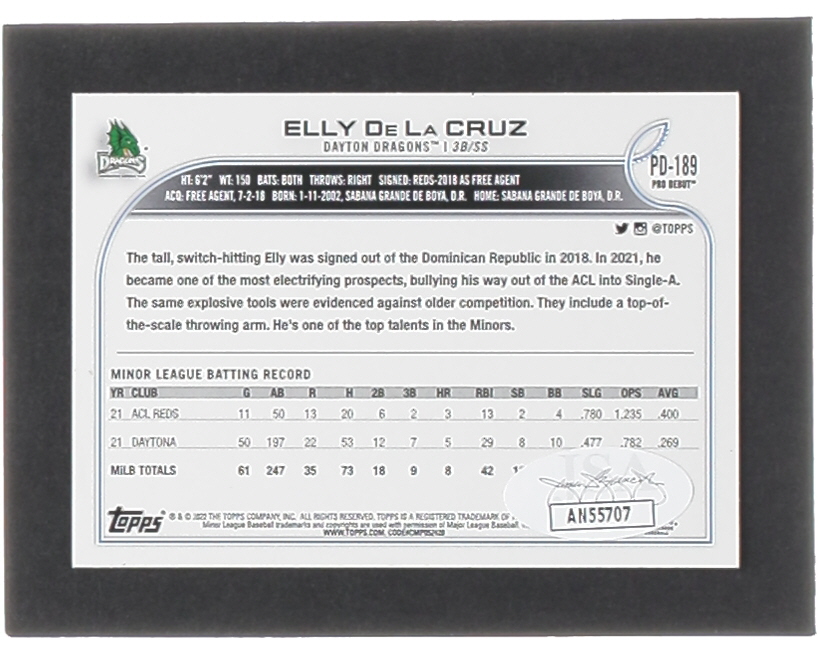 Elly De La Cruz Signed 2022 Topps Pro Debut #PD189 RC (JSA) at PristineAuction.com Elly De La Cruz Signed 2022 Topps Pro Debut #PD189 RC (JSA) at PristineAuction.com