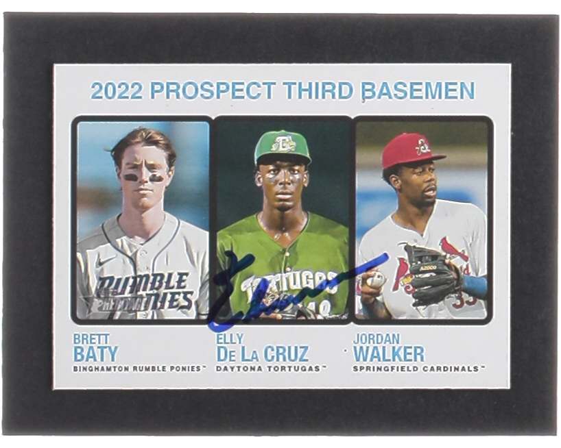 Elly De La Cruz Signed 2022 Topps Heritage Minors #184 Elly De La Cruz / Brett Baty / Jordan Walker PS RC (JSA) at PristineAuction.com Elly De La Cruz Signed 2022 Topps Heritage Minors #184 Elly De La Cruz / Brett Baty / Jordan Walker PS RC (JSA) at PristineAuction.com