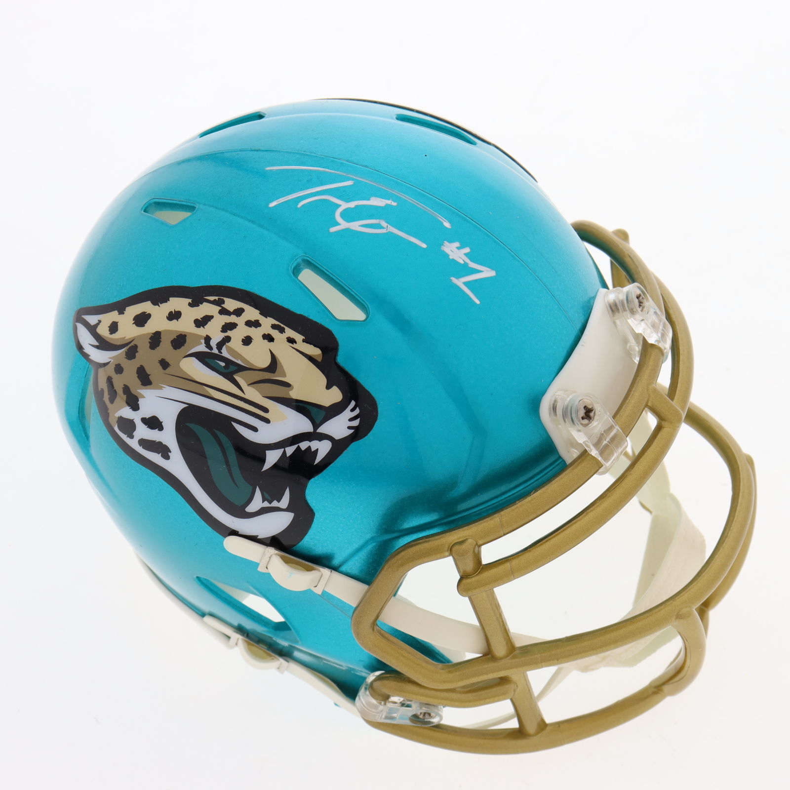 Travis Etienne Signed Jaguars Flash Alternate Speed Mini Helmet (Beckett) at PristineAuction.com Travis Etienne Signed Jaguars Flash Alternate Speed Mini Helmet (Beckett) at PristineAuction.com