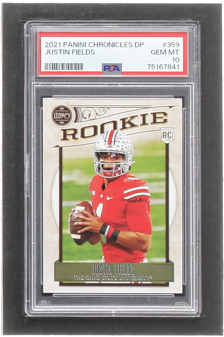 Justin Fields 2021 Panini Chronicles Draft Picks Legacy Rookies #359 RC (PSA 10) at PristineAuction.com Justin Fields 2021 Panini Chronicles Draft Picks Legacy Rookies #359 RC (PSA 10) at PristineAuction.com