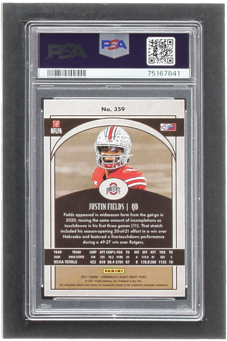 Justin Fields 2021 Panini Chronicles Draft Picks Legacy Rookies #359 RC (PSA 10) at PristineAuction.com Justin Fields 2021 Panini Chronicles Draft Picks Legacy Rookies #359 RC (PSA 10) at PristineAuction.com