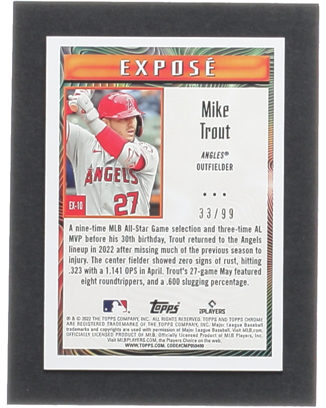 Mike Trout 2022 Topps Chrome Sonic Expose Green Refractors #EX10 #33/99 at PristineAuction.com Mike Trout 2022 Topps Chrome Sonic Expose Green Refractors #EX10 #33/99 at PristineAuction.com