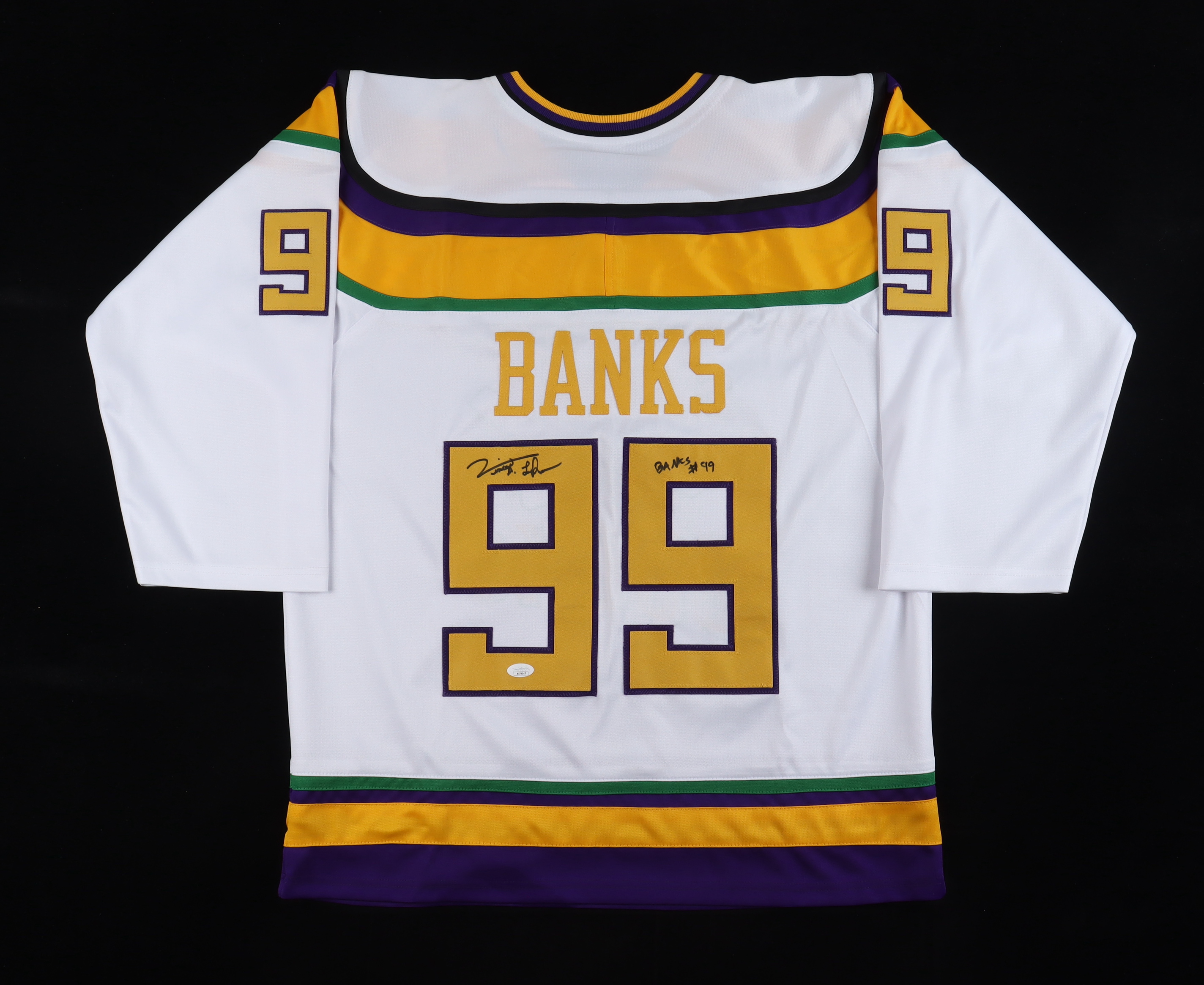 Vincent Larusso Signed "The Mighty Ducks" Jersey Inscribed "Banks #99" (JSA) at PristineAuction.com Vincent Larusso Signed "The Mighty Ducks" Jersey Inscribed "Banks #99" (JSA) at PristineAuction.com
